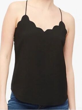J Crew Scallop Trim Cami Tank Top Blouse Black Size 00 or XXS